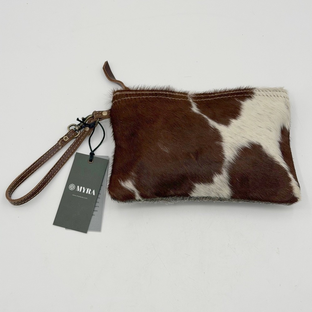 Myra Bag Cowhide Wristlet Clutch Brown White Hair on Hide Western Bag NEW